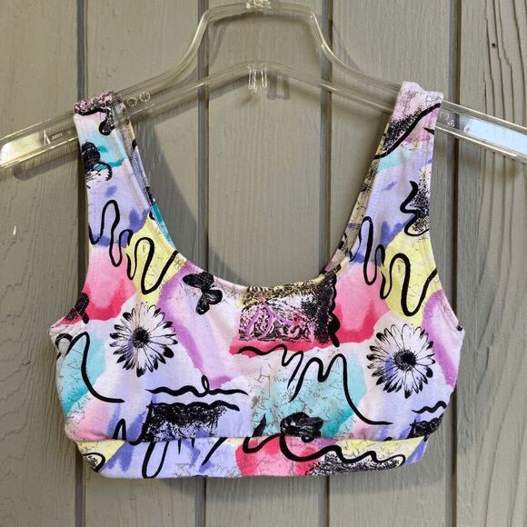 Vintage 90s Jacques Moret Abstract Geometric Sports Bra, SZ M, Made in USA - Picture 1 of 4